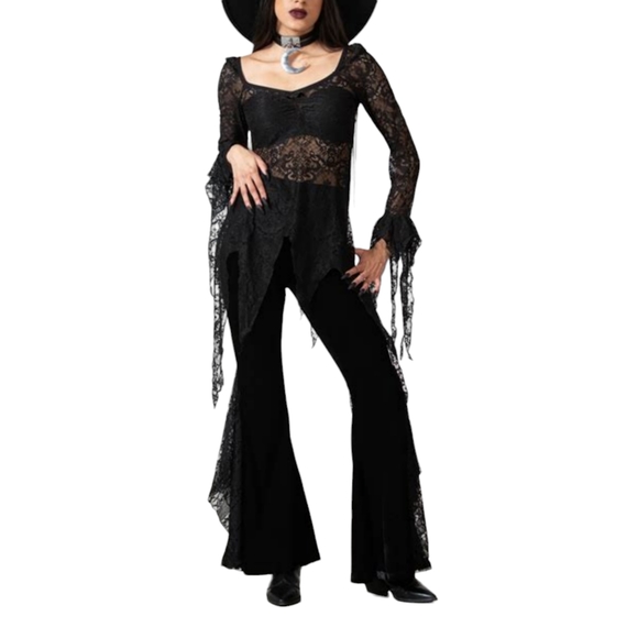 Killstar Mahina Velvet Bell Bottoms [Black]